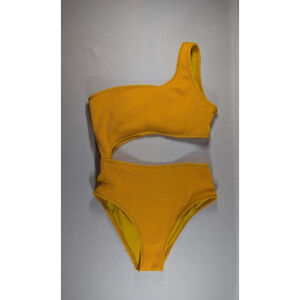 Women's Pink Lily Yellow One Shoulder Cutout One Piece Swimsuit M